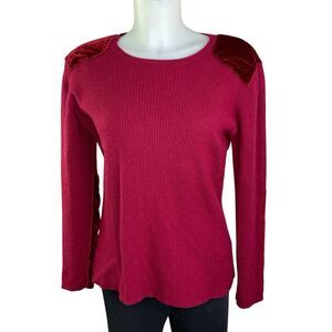 Sundance Sweater Womens Size Large Wool Pullover Velvet Accents Burgundy
